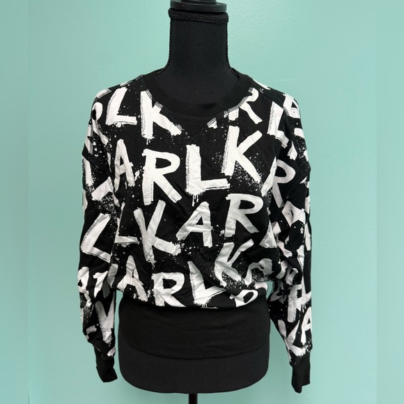 Karl Lagerfeld Sweaters - Karl Lagerfeld paris graffiti pullover ribbed round neck in black/white size xs